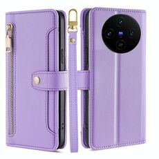 Per vivo X100s Sheep Texture Cross-body Zipper Wallet Custodia per telefono in pelle (viola)