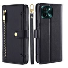 Per vivo Y28 4G Custodia per telefono in pelle con cerniera a tracolla e texture di pecora (nero)