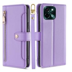 Per vivo Y28 4G Sheep Texture Portafoglio a tracolla con cerniera Custodia per telefono in pelle (viola)