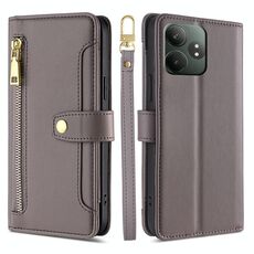 Per Realme GT Neo6 SE Sheep Texture Cross-body Zipper Wallet Custodia per telefono in pelle (grigio)