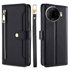 Per Tecno Camon 30 Pro 5G Lite Custodia in pelle con cerniera a tracolla con texture di pecora (nero)
