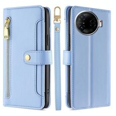Per Tecno Camon 30 Pro 5G Sheep Texture Portafoglio a tracolla con cerniera in pelle Custodia per telefono (blu)