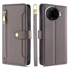 Per Tecno Camon 30 Pro 5G Sheep Texture Portafoglio con cerniera in pelle Custodia per telefono (grigio)