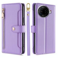 Per Tecno Camon 30 Pro 5G Sheep Texture Portafoglio a tracolla con cerniera in pelle Custodia per telefono (viola)