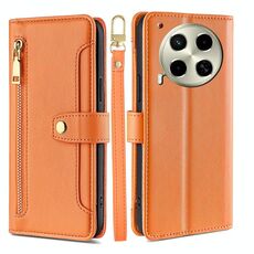 Per Tecno Camon 30 Lite Sheep Texture Portafoglio a tracolla con cerniera in pelle Custodia per telefono (arancione)