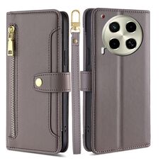 Per Tecno Camon 30 Lite Sheep Texture Portafoglio a tracolla con cerniera in pelle Custodia per telefono (grigio)