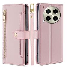 Per Tecno Camon 30 Lite Sheep Texture Portafoglio a tracolla con cerniera Custodia per telefono in pelle (rosa)