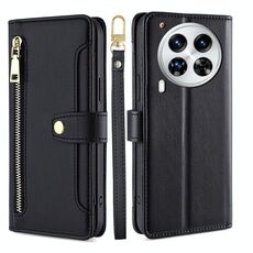 Per Tecno Camon 30 Premier 5G Lite Custodia per telefono in pelle con cerniera a tracolla con texture di pecora (nero)