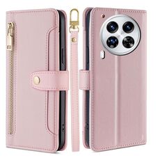 Per Tecno Camon 30 Premier 5G Sheep Texture Portafoglio a tracolla con cerniera in pelle Custodia per telefono (rosa)