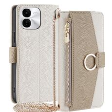Per vivo iQOO Z9x 5G Custodia a tracolla in pelle con texture Litchi (bianca)