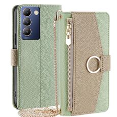 Per vivo Y100 5G IDN Custodia a tracolla in pelle con trama litchi (verde)