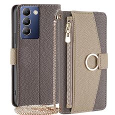 Per vivo Y100 5G IDN Custodia a tracolla in pelle con texture Litchi (grigio)