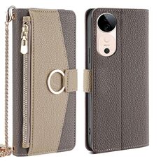 Per vivo S19 Custodia a tracolla in pelle con texture Litchi (grigio)