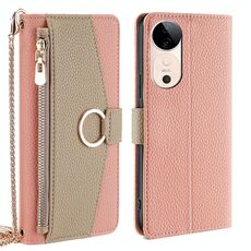 Per vivo S19 Custodia a tracolla in pelle con texture Litchi (rosa)