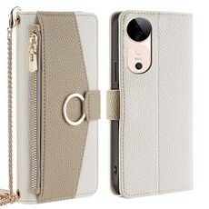 Per vivo S19 Custodia per telefono in pelle con texture Litchi Crossbody (bianca)