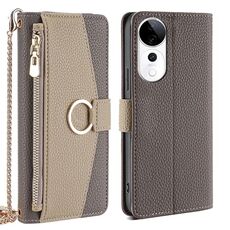 Per vivo S19 Pro Custodia a tracolla in pelle con texture Litchi (grigio)