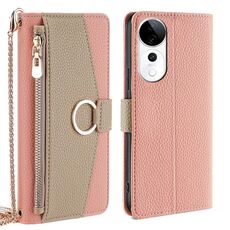 Per vivo S19 Pro Custodia a tracolla in pelle con texture Litchi (rosa)