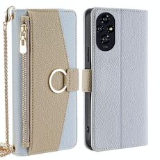 Custodia per telefono in pelle con texture litchi a tracolla per Honor 200 5G (blu)