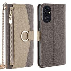 Per Honor 200 5G Custodia a tracolla in pelle con texture Litchi (grigio)