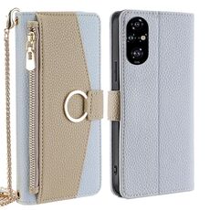 Per Honor 200 Pro 5G Custodia a tracolla in pelle con texture Litchi (blu)