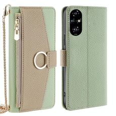 Per Honor 200 Pro 5G Custodia a tracolla in pelle con texture Litchi (verde)