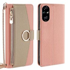 Per Honor 200 Pro 5G Custodia a tracolla in pelle con texture Litchi (rosa)