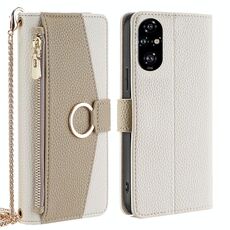 Per Honor 200 Pro 5G Custodia a tracolla in pelle con texture Litchi (bianca)