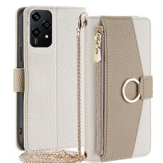 Per Honor 200 Lite 5G Global Crossbody Custodia per telefono in pelle con texture Litchi (bianco)