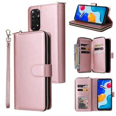 Per Redmi Note 11 Pro Global 9 Card Slots Zipper Wallet Bag Custodia in pelle per telefono (oro rosa)