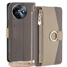 Per Itel S24 4G Crossbody Custodia per telefono in pelle con texture Litchi (grigio)