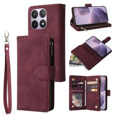 Per Xiaomi 14T Custodia per telefono in pelle con cerniera smerigliata multifunzionale (rosso vino)