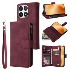 Per Xiaomi 14T Pro Custodia per telefono in pelle con cerniera smerigliata multifunzionale (rosso vino)