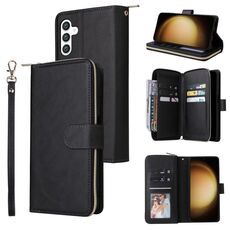 Per Samsung Galaxy S25+ 5G 9-Slot per schede Portafoglio con cerniera Custodia in pelle per telefono (nero)