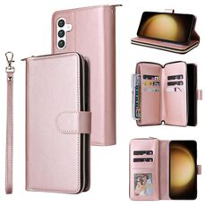 Per Samsung Galaxy S25+ 5G 9-Slot per carte Portafoglio con cerniera Custodia in pelle per telefono (oro rosa)