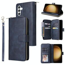 Per Samsung Galaxy S25+ 5G 9-Slot per schede Portafoglio con cerniera Custodia in pelle per telefono (blu)