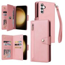 Per Samsung Galaxy S25+ 5G Rivet Buckle 9 Carte Custodia in Pelle a Tre Ante per Telefono (Oro Rosa)