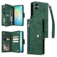 Per Samsung Galaxy A06 4G Rivet Buckle 9 Carte Custodia in Pelle a Tre Ante per Telefono (Verde)