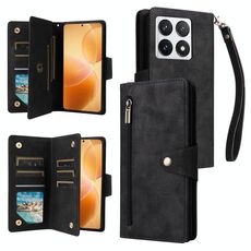 Per Xiaomi 14T Pro Global Rivet Buckle 9 carte Custodia in pelle a tre pieghe per telefono (nero)