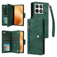 Per Xiaomi 14T Pro Global Rivet Buckle 9 carte Custodia in pelle a tre pieghe per telefono (verde)