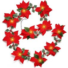 Cartamo + frutti rossi Decorazione natalizia Luci natalizie a forma di fiore Luci LED colorate Ghirlanda natalizia, Stile: 2m 10 luci Scatola per batterie
