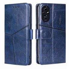 Custodia in pelle con cuciture geometriche per Honor 200 5G (blu)