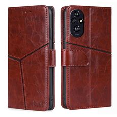 Custodia in pelle con cuciture geometriche per Honor 200 5G (marrone scuro)