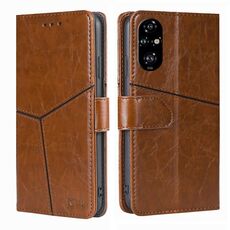 Per Honor 200 Pro 5G Custodia in pelle con cuciture geometriche (marrone chiaro)