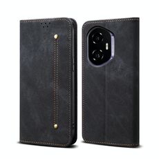 Custodia in pelle con texture denim per Honor 300 5G (nero)