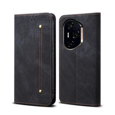 Custodia in pelle Flip per telefono For Honor 300 Ultra Denim Texture (Nero)