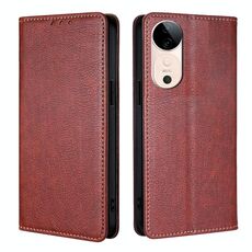 Per vivo S19 Gloss Oil Solid Color Magnetic Leather Phone Case (Marrone)