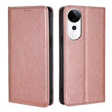 Per vivo S19 Pro Gloss Oil Custodia magnetica in pelle tinta unita (oro rosa)