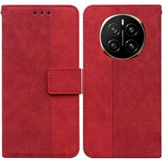 Custodia per telefono in pelle goffrata geometrica per Honor Magic7 (rosso)