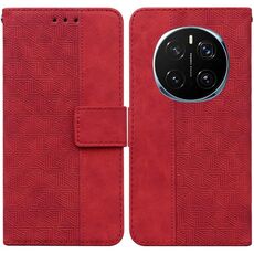 Custodia per telefono in pelle goffrata geometrica per Honor Magic7 Pro (rosso)