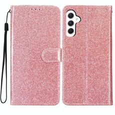 Per Samsung Galaxy A56 5G Custodia in pelle con glitter e flip (oro rosa)